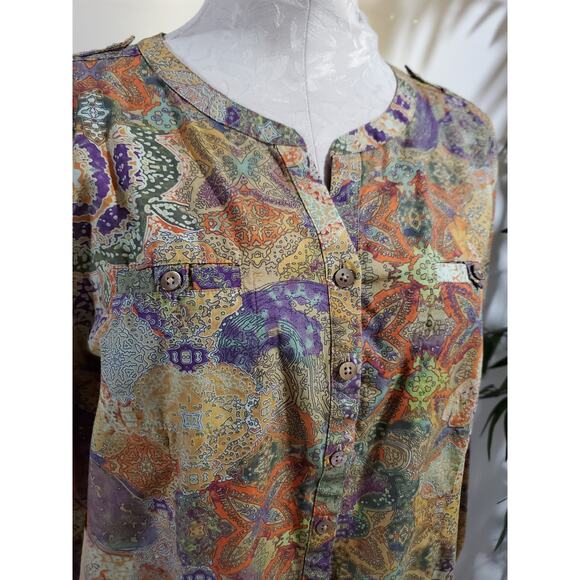 Orvis Womens Paisley Boho Mandala Shell Button Blouse Size 16 Multicolor Hippie - Picture 5 of 12